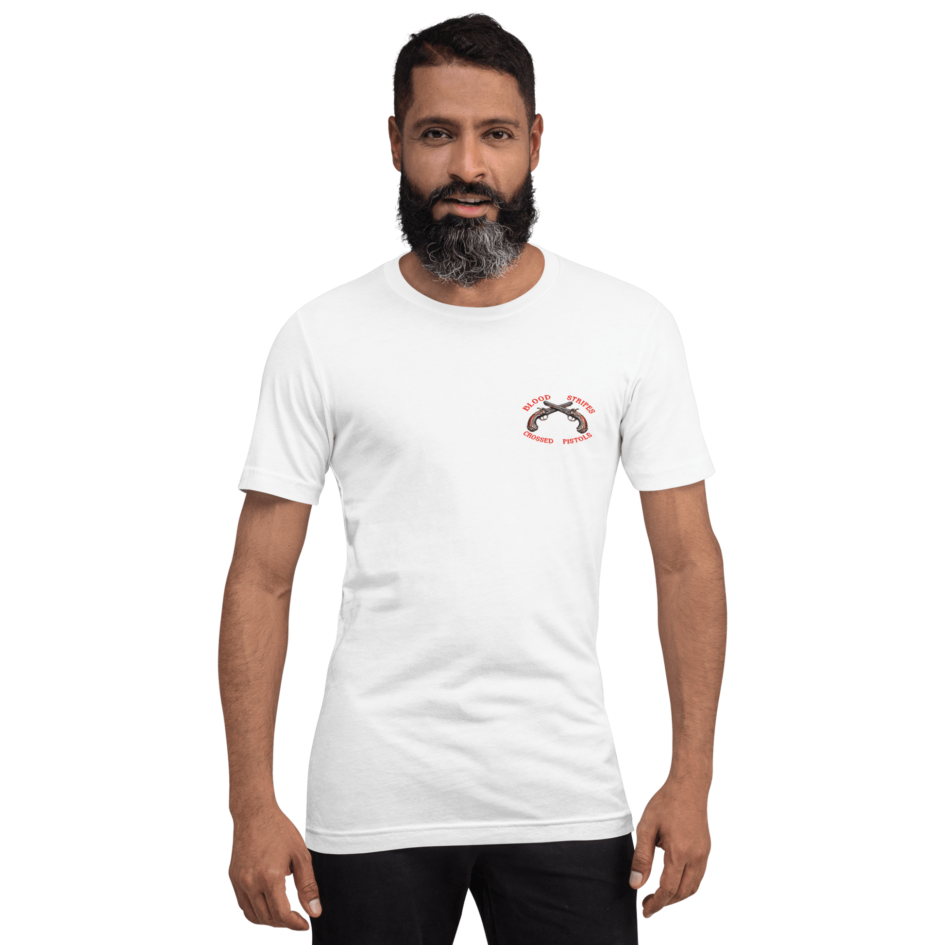 Blood Stripes Crossed Pistols | Promotional Graphic Tee | Unisex - Smith's Tees
