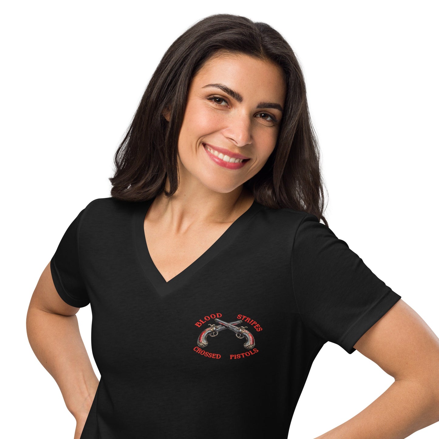 Blood Stripes Crossed Pistols | Women’s Relaxed V - Neck T-shirt - Smith's Tees