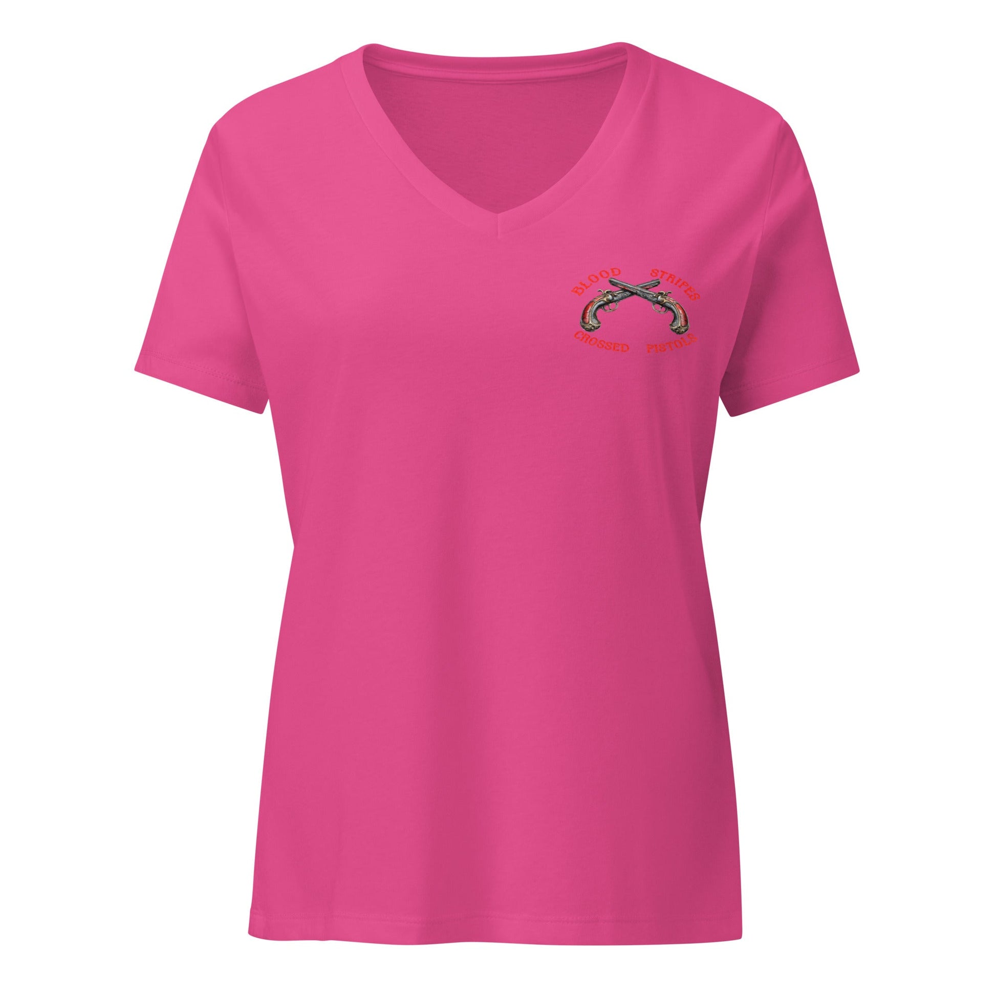 Blood Stripes Crossed Pistols | Women’s Relaxed V - Neck T-shirt - Smith's Tees