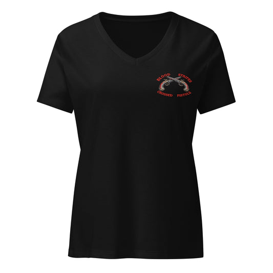 Blood Stripes Crossed Pistols | Women’s Relaxed V - Neck T-shirt - Smith's Tees