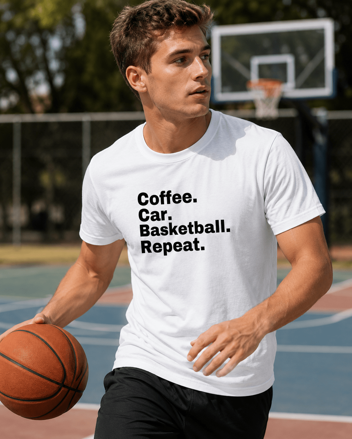 Coffee. Car. Basketball. Repeat. - Sports Statement T-Shirt | Basketball Tee | Unisex - Smith's Tees