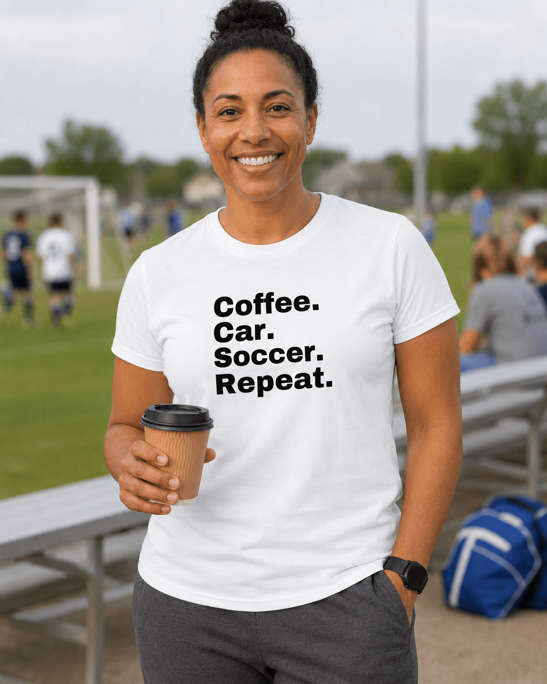 Coffee. Car. Soccer. Repeat. - Sports Statement T-Shirt | Funny Soccer Tee | Unisex - Smith's Tees
