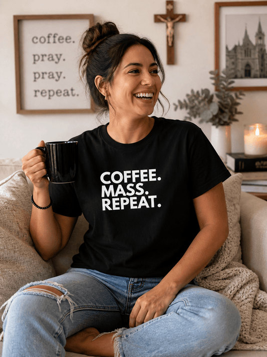 Coffee. Mass. Repeat. | Faith - Based Statement Tee | Unisex - Smith's Tees