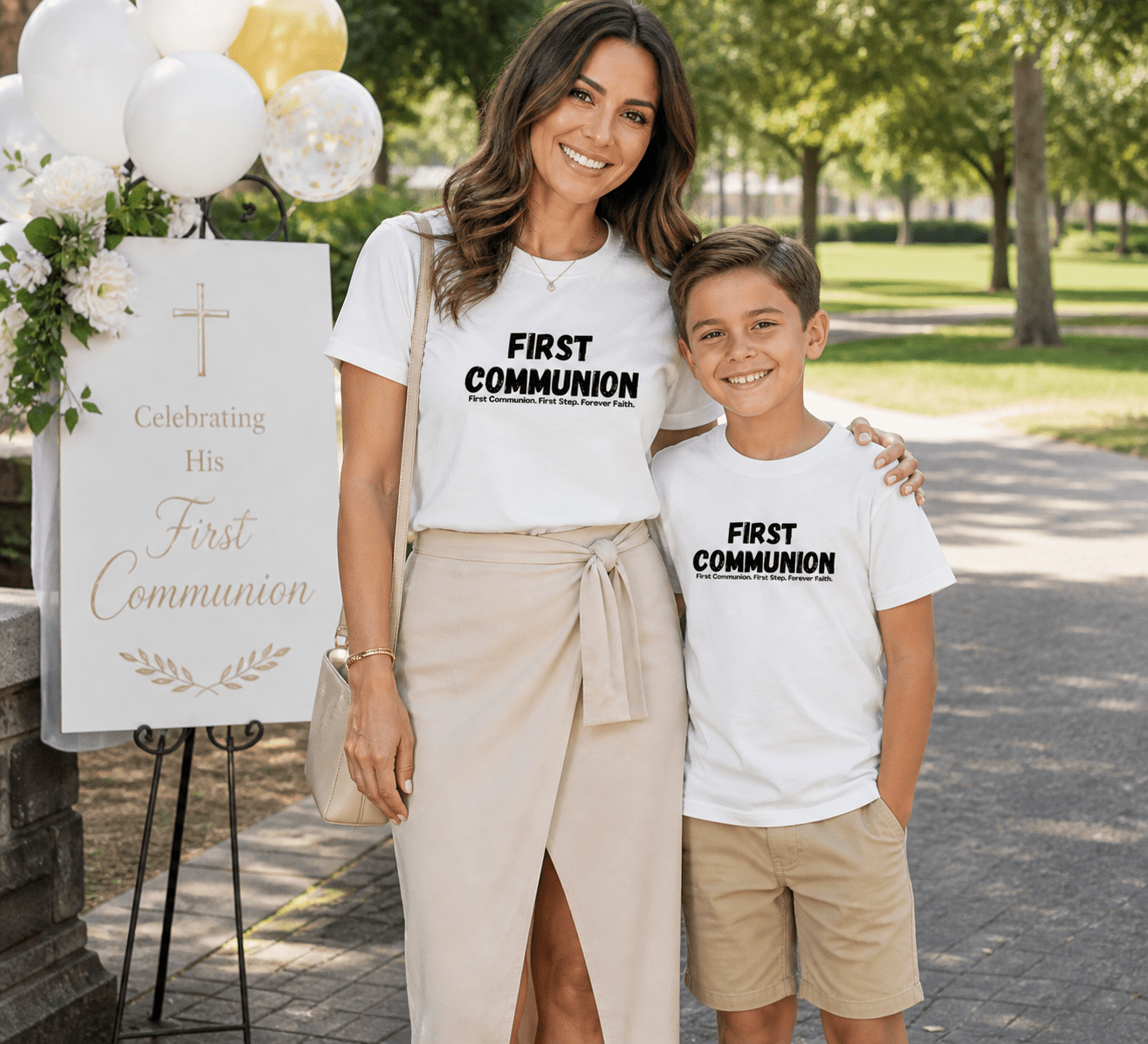 First Communion - First Step. Forever Faith. | Unisex Tee | Family Matching Sizes - Smith's Tees