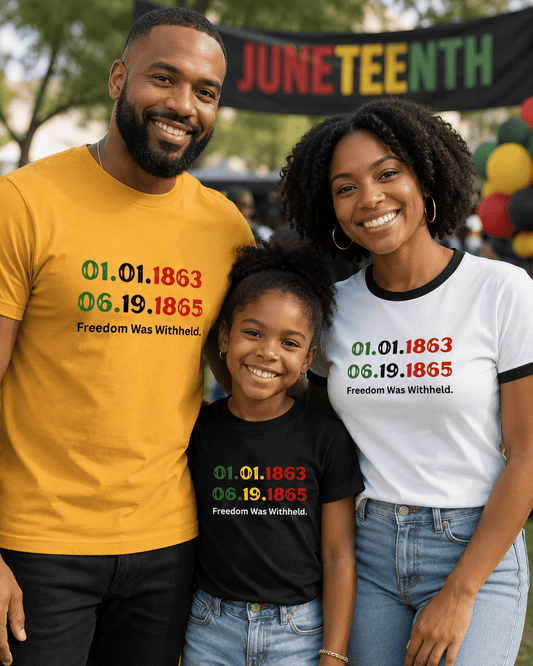 Freedom Was Withheld Juneteenth T-Shirt | 01.01.1863 – 06.19.1865 | Family Sizes - Smith's Tees