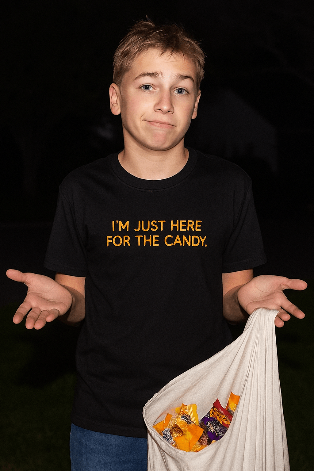I'm Just Here For The Candy | Funny Halloween Statement T-Shirt | Kids, Teens, & Tweens Sarcastic Tee - Smith's Tees