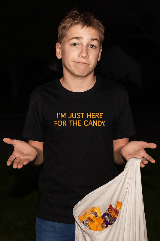 I'm Just Here For The Candy | Funny Halloween Statement T-Shirt | Kids, Teens, & Tweens Sarcastic Tee - Smith's Tees