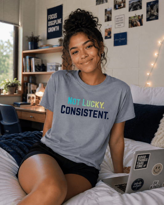Not Lucky. Consistent. Tee | Motivational T-Shirt | Unisex | Family Sizes - Smith's Tees
