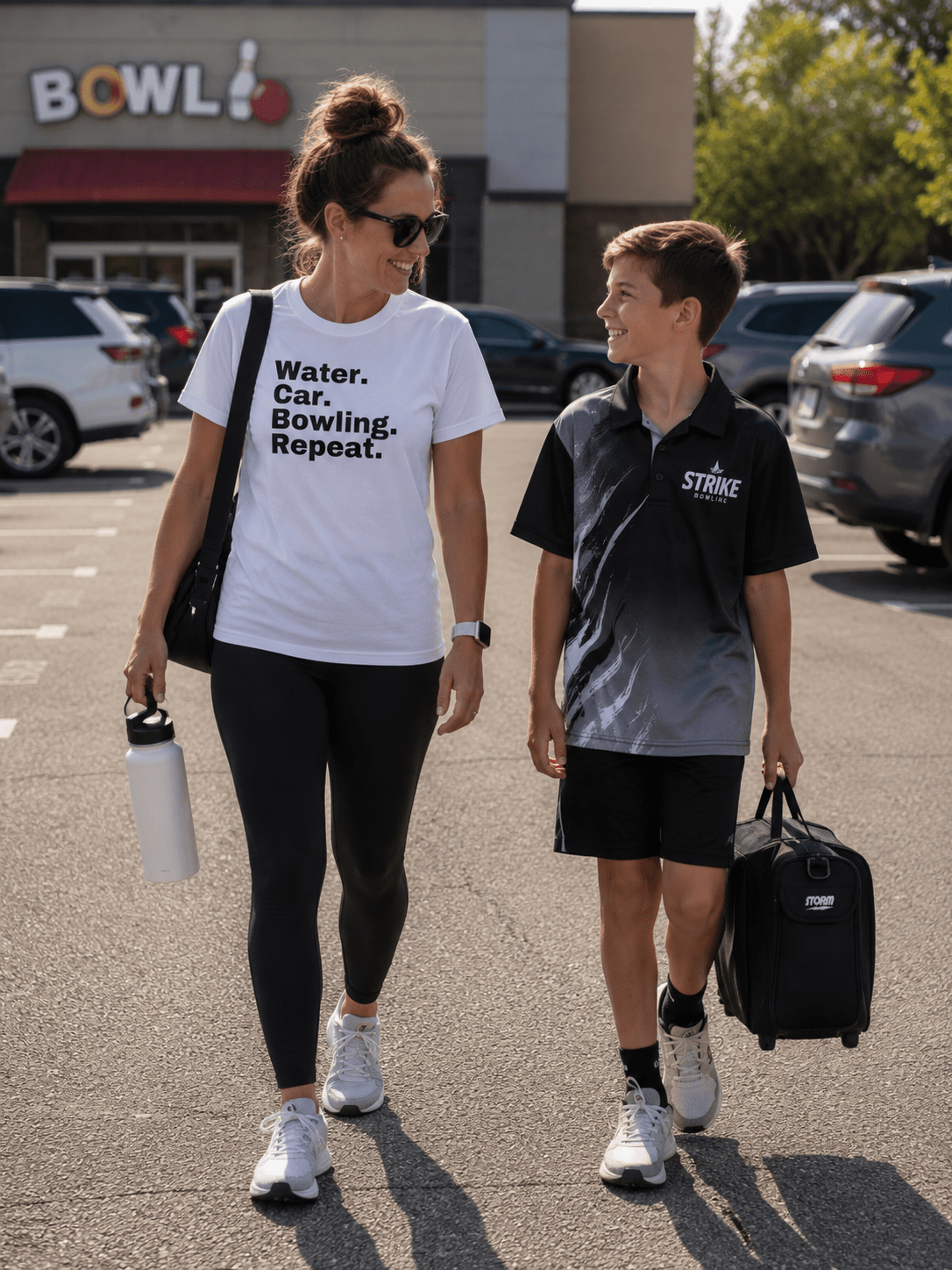 Water. Car. Bowling. Repeat. - Sports Statement T-Shirt | Black Print | Bowling Tee | Family Matching Sizes - Smith's Tees